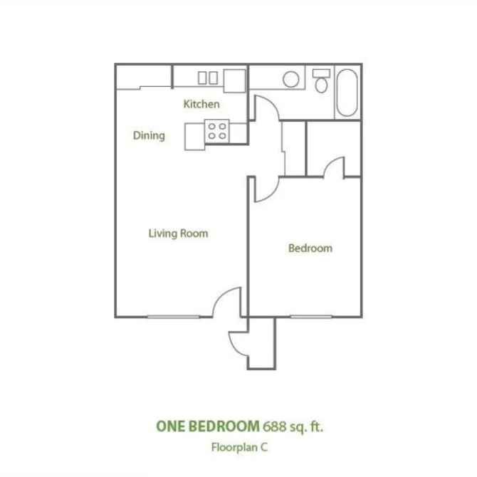 a floor plan of a one bedroom unit with roommates