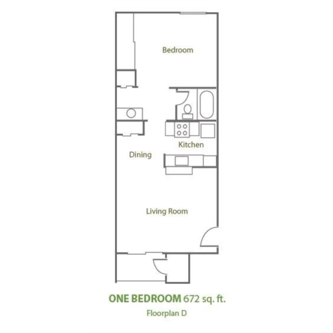 a floor plan of a one bedroom unit with roommates