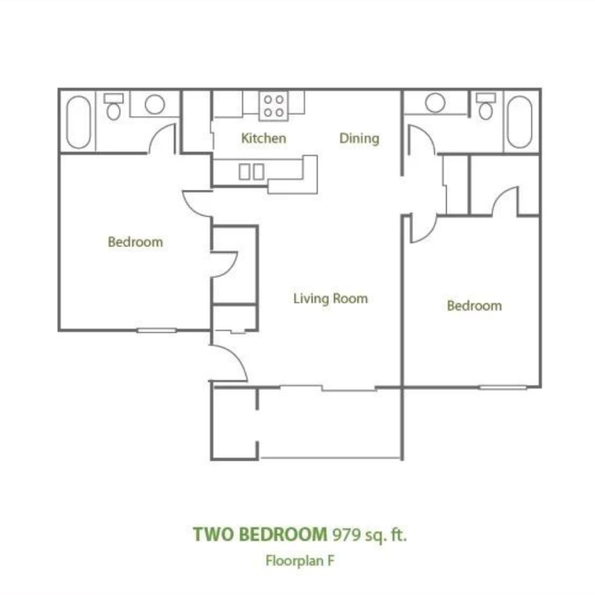 a floor plan with two bedrooms and a living room
