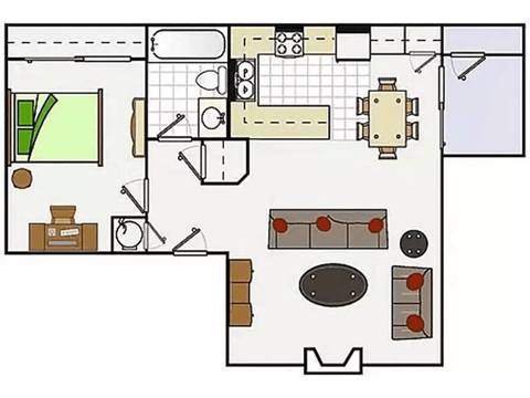 a floor plan of a house with a bedroom and a living room