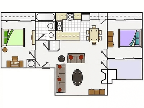 a floor plan of a house with bedrooms and a living room