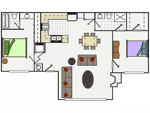 a floor plan of a house with bedrooms and a living room