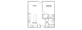 a floor plan of a bedroom floor plan with a bathroom and a living room