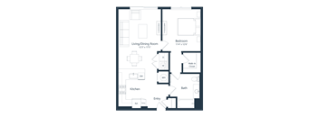 the floor plan of a bedroom apartment