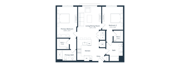 the floor plan of a bedroom apartment
