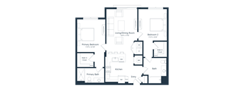 the blueprint floor plan of a bedroom apartment