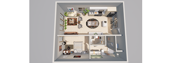 a top down view of a 3d floor plan of a house