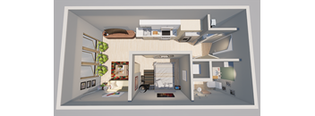a cutaway view of a 3d interior of a house
