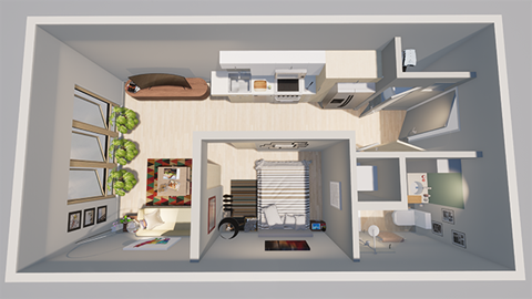 a cutaway view of a 3d interior of a house