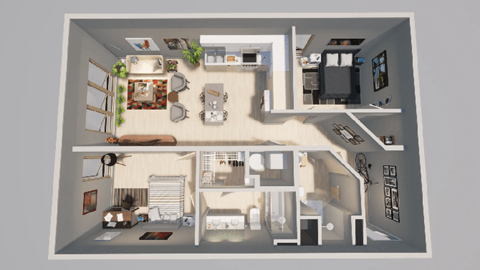 a 3d drawing of a floor plan of a house