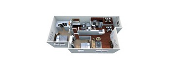 a 3d floor plan of a house with a kitchen and a living room