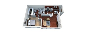 a 3d floor plan with a living room and a dining room