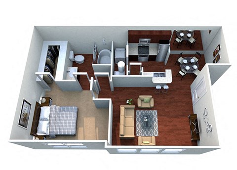 a 3d floor plan with a living room and a dining room