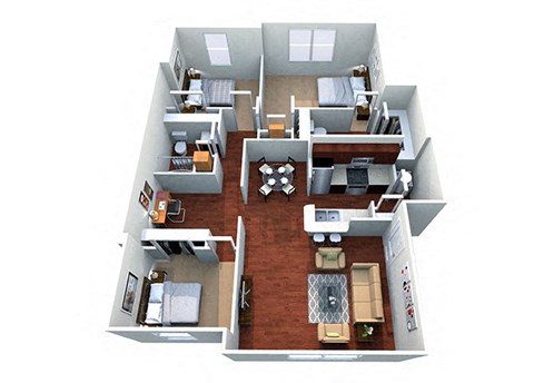 a 3d drawing of a floor plan with an open