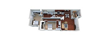 a 3d drawing of a floor plan with a kitchen and living room