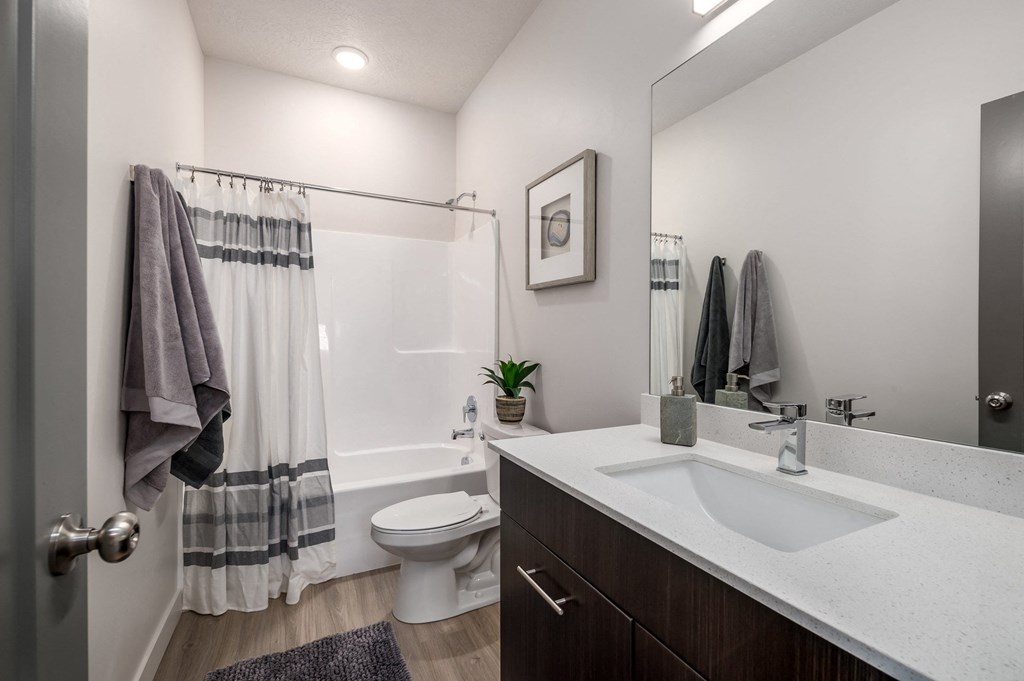 the preserve at ballantyne commons apartment bathroom with sink toilet and shower