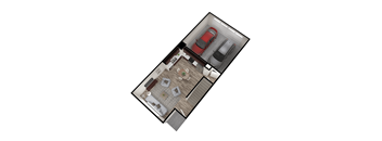 a small floor plan of a home with a red car