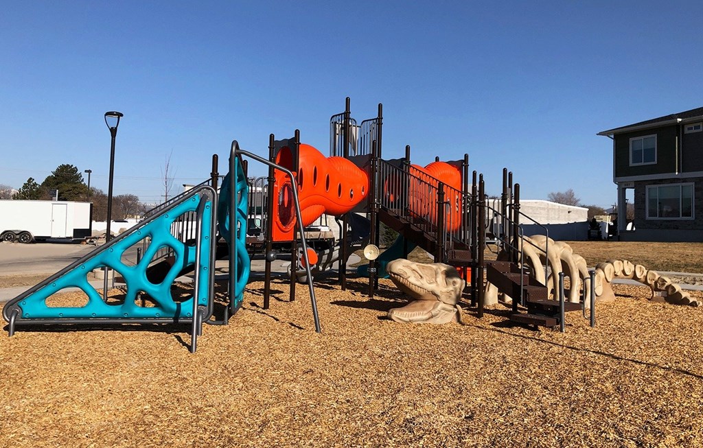 a playground with a slide and other play equipment