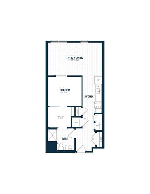 loft floor plan of a 1 bedroom apartment