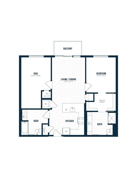 the illustration of the 2500 sq ft floor plan of a 1 bedroom apartment