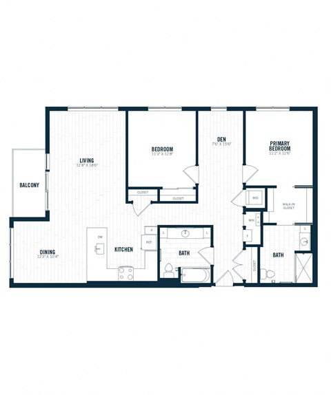 the blueprint floor plan of a 1 bedroom apartment