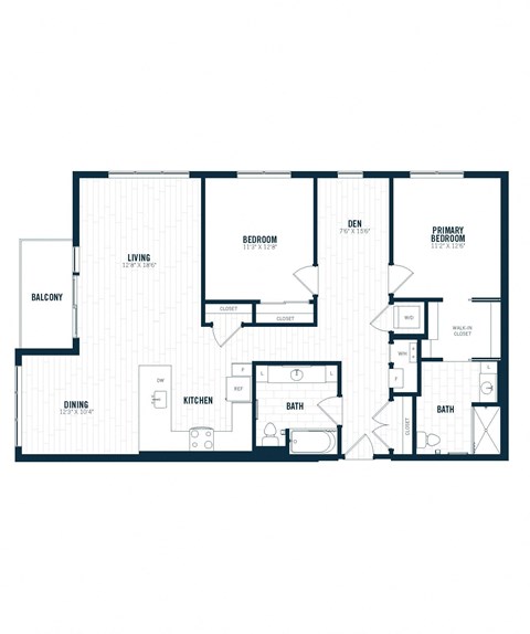 the blueprint floor plan of a 1 bedroom apartment