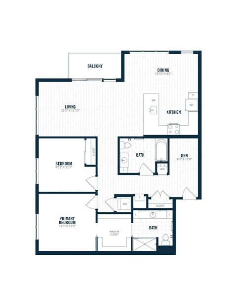 the blueprint floor plan of a bedroom apartment