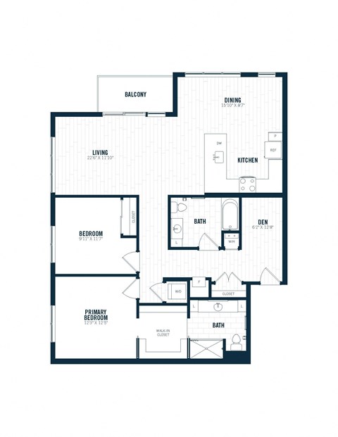 the blueprint floor plan of a bedroom apartment