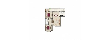 a floor plan of a 367 square foot floor plan with two bedrooms and two baths