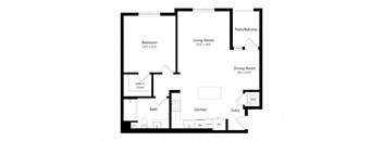 a floor plan of a unit with a bedroom and a living room