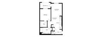 a floor plan of a unit with a bedroom and a living room