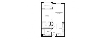 a floor plan of a unit with a bedroom and a living room