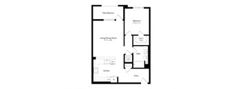 a floor plan of a unit with a bedroom and a living room