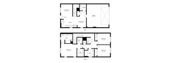 the floor plan of the house divided into two floors with bedrooms and bathrooms