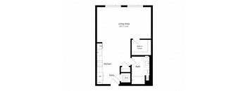a floor plan of a unit with a bedroom and a living room