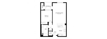 a floor plan of a unit with a bedroom and a living room