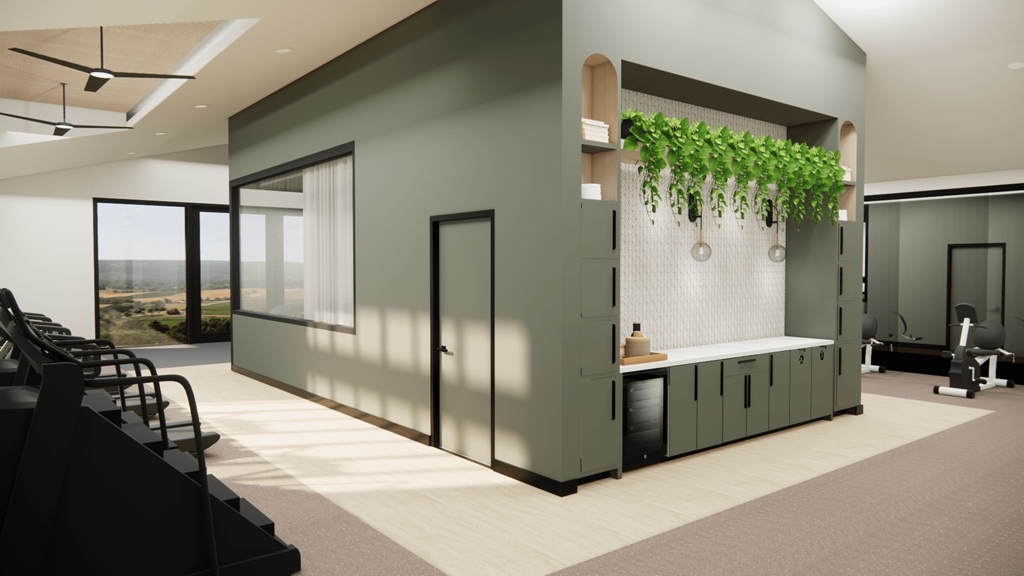 a view of a lobby with a bar and a reception desk