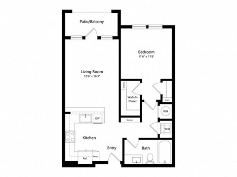 a floor plan of a unit with a bedroom and living room