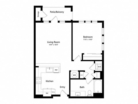 a floor plan of a unit with a bedroom and a living room