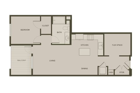 a floor plan of a unit with a bedroom and a living room