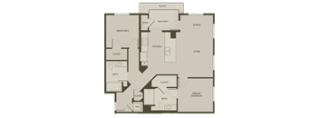 a floor plan of an apartment with a bedroom and a living room