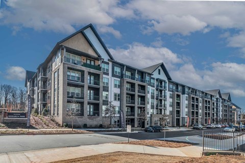 a reflection of a building in the water