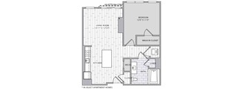 a floor plan of a bedroom apartment with a closet and a walk in closet