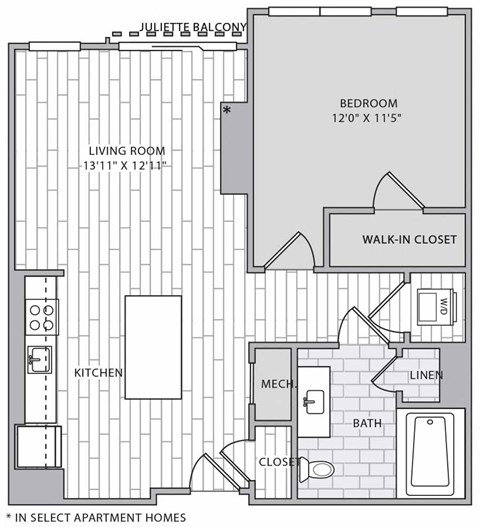 a floor plan of a bedroom apartment with a closet and a walk in closet
