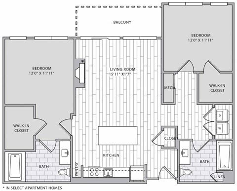 a floor plan of a 1 story floor plan with two bedrooms and a bathroom