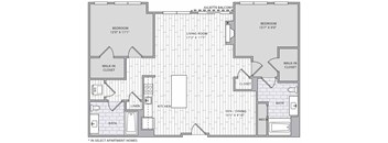 a floor plan of a bedroom apartment with a bathroom and a closet
