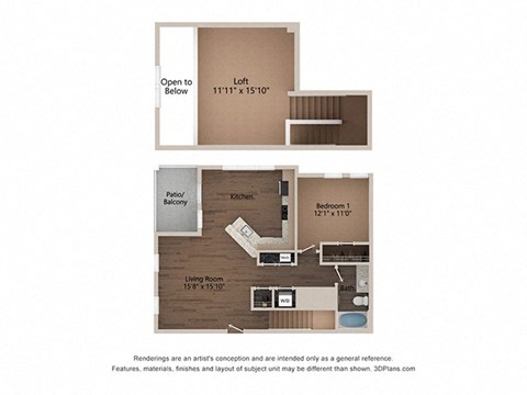 a floor plan of a unit with a bedroom and a living room