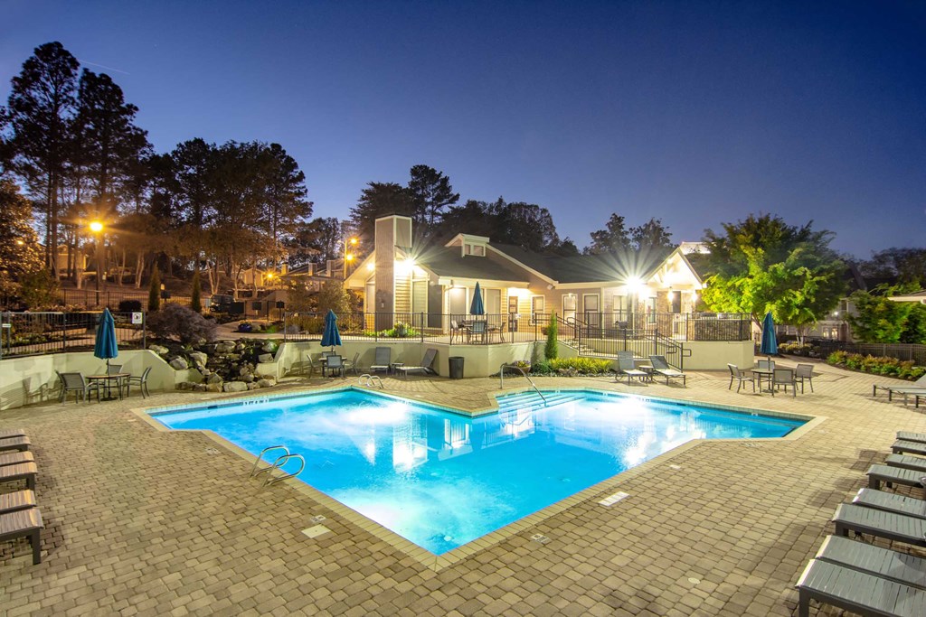the swimming pool at night at our apartments
