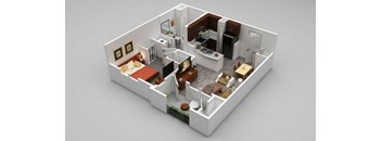 a floor plan of a small apartment with a bedroom and a living room