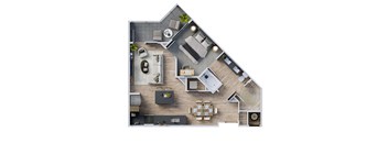 a floor plan of a house with a bedroom and a living room